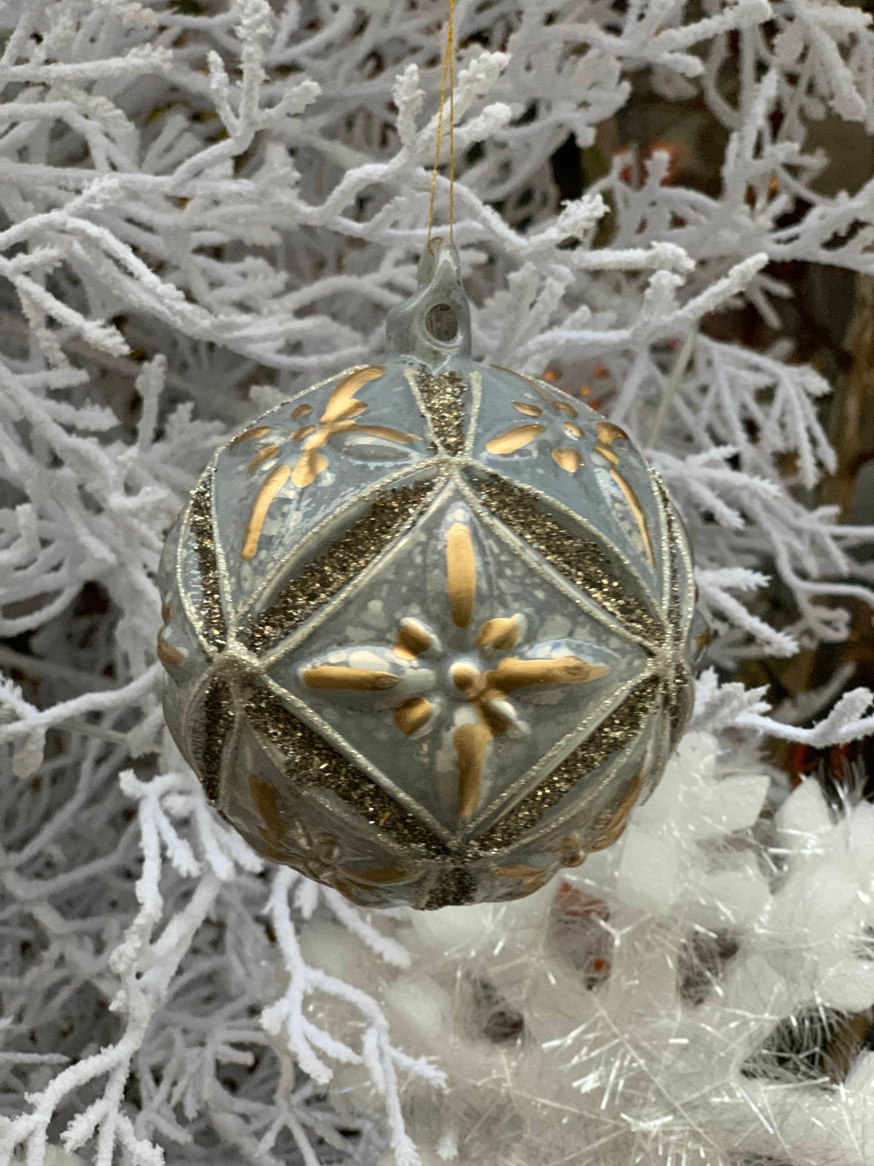 Antik szürke glitteres üveggömb nagy