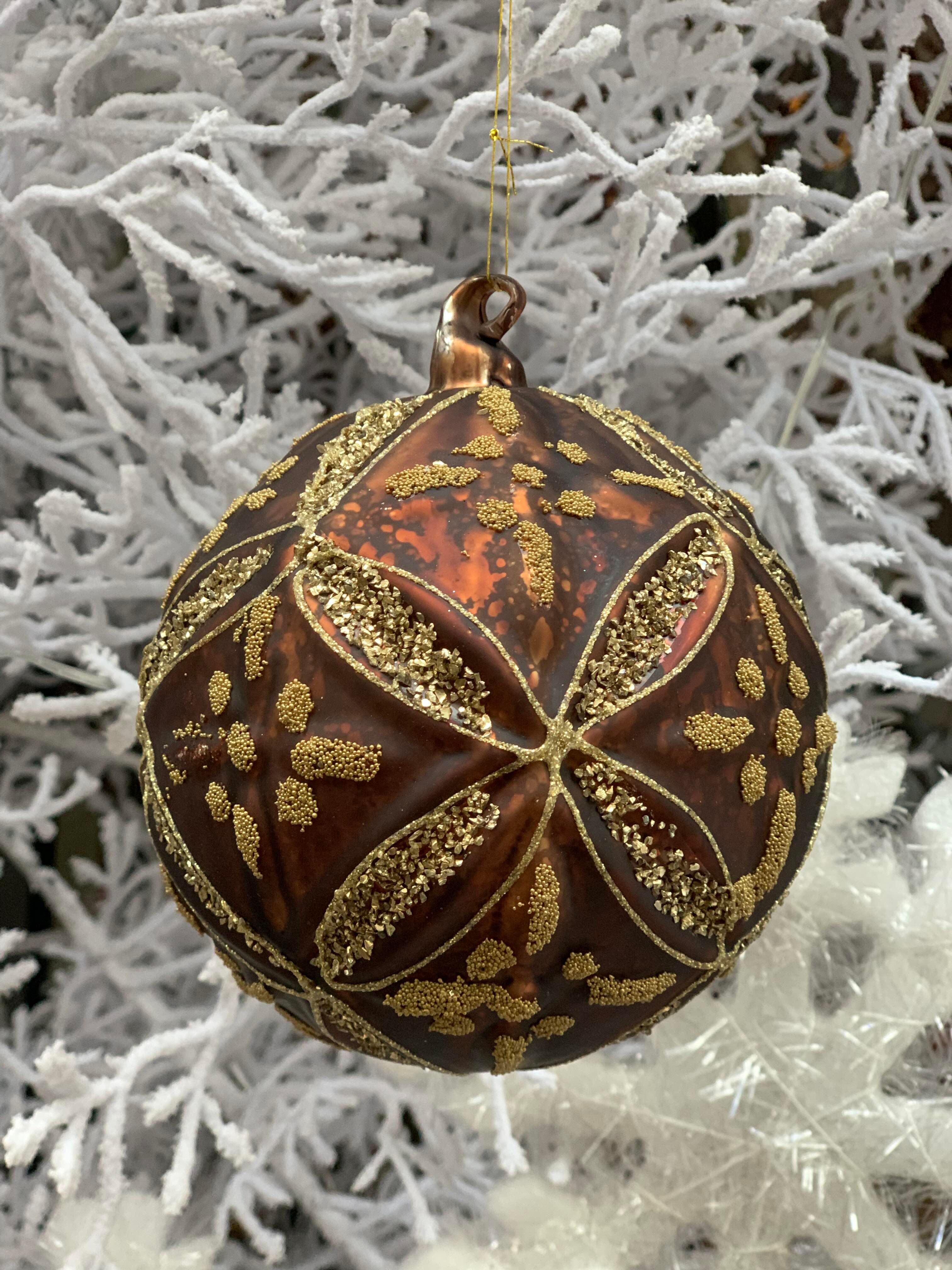 Antik aranyozott glitteres üveggömb nagy